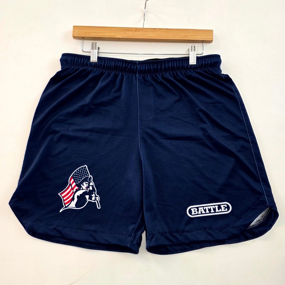 Battle Sports Shorts Mens Large Navy Blue Patriotic Mesh Athletic Training Gym